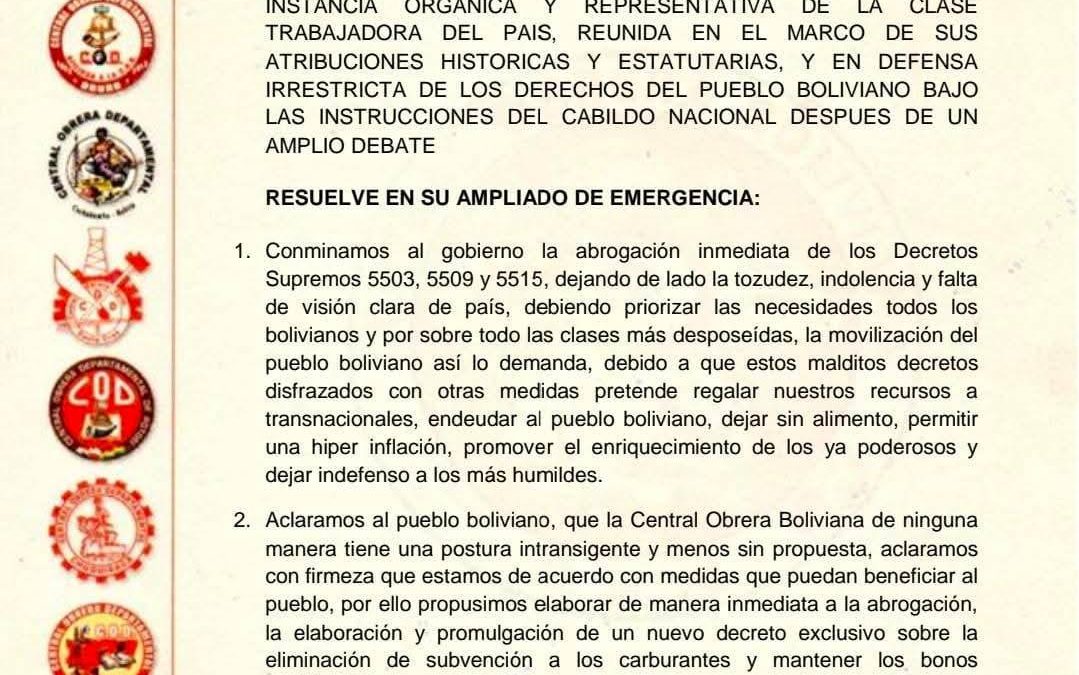 COB FIJA TRES CONDICIONES PARA RETORNAR AL DIÁLOGO